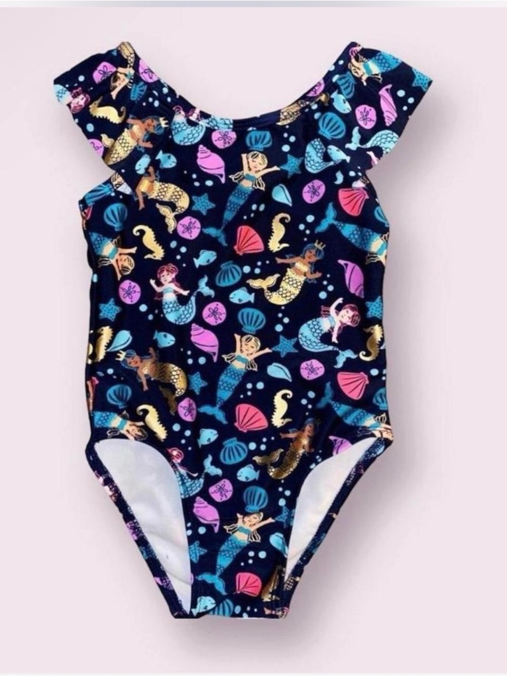18 Mo Swimsuit Cat & Jack Girl Mermaid Seashells Sea Horses Beach One Piece NEW